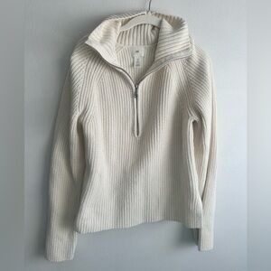 H&M Women's Ribbed Cream quarter zip Sweater